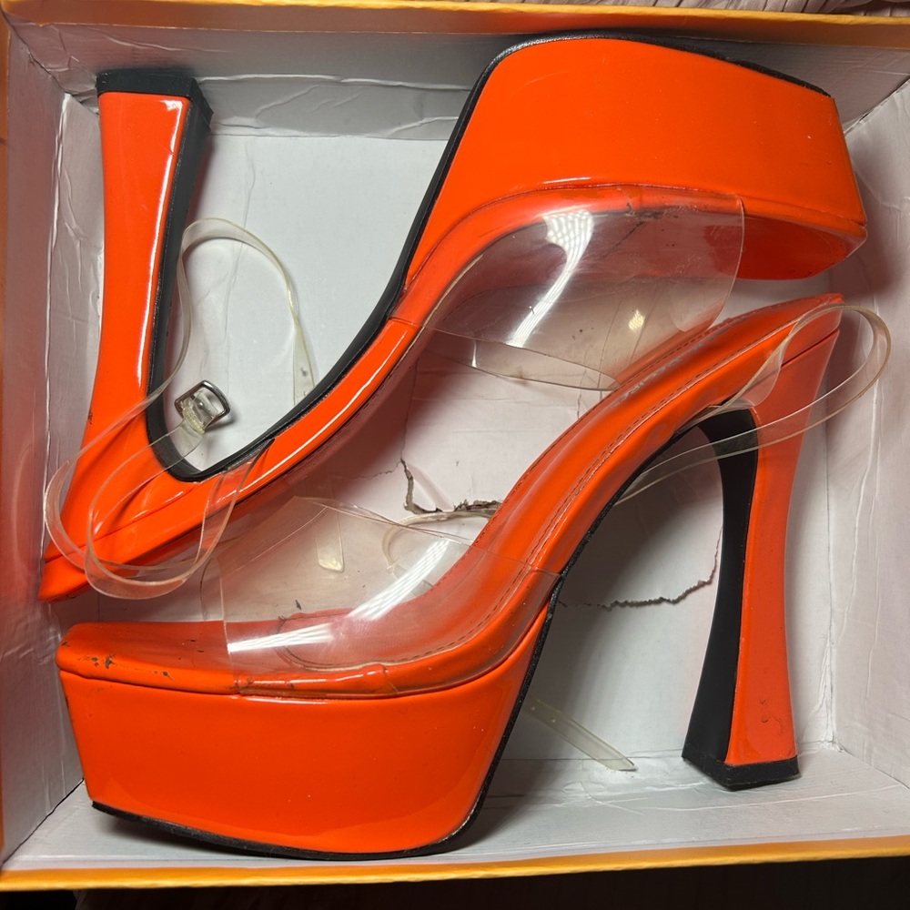 Vibrant Orange Platform Heels